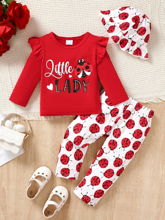 Adorable Ladybug Sun Hat and Outfit Set for Babies and Toddlers Red