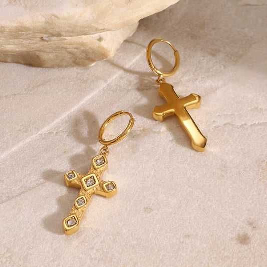 Cross Gemstone-Inlaid Earrings