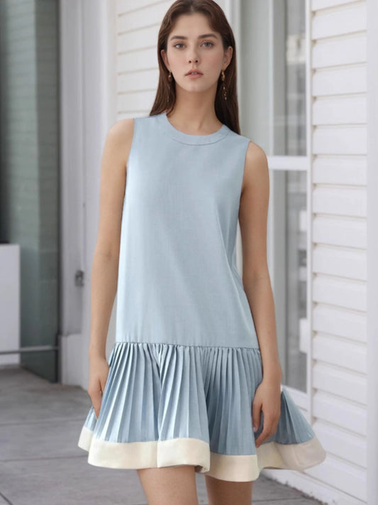 Light Blue Pleated Dress Light Blue