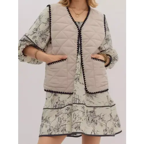 Buttoned Pocketed Thickness Normal Polyester Lined Garment Apricot