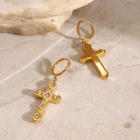 Cross Gemstone-Inlaid Earrings