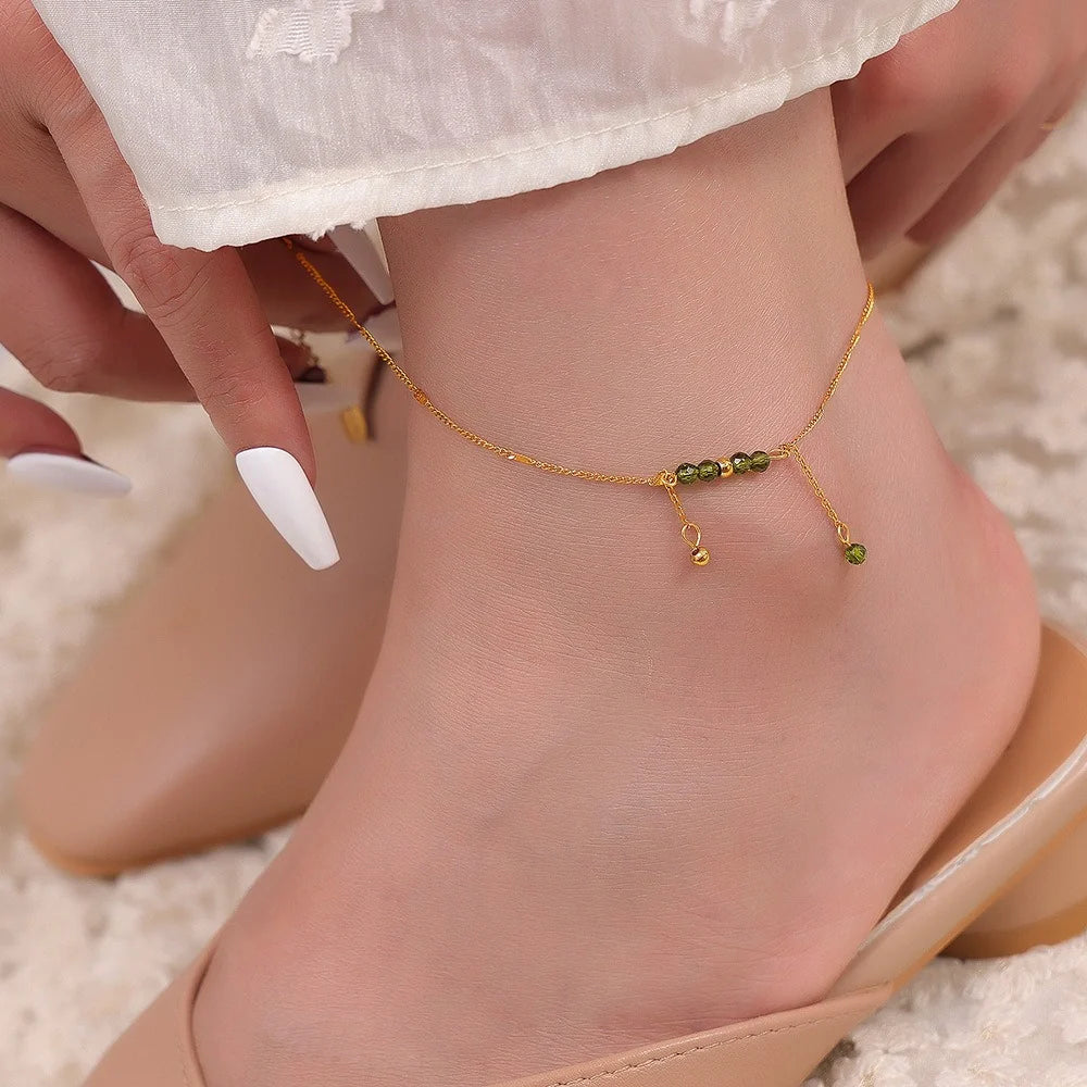 18K Gold exquisite fashion hollow exquisite ball inlaid gem design light luxury style anklet