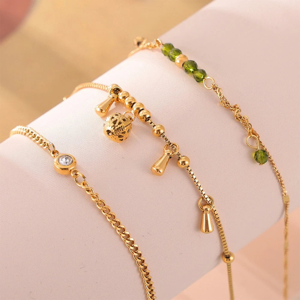 18K Gold exquisite fashion hollow exquisite ball inlaid gem design light luxury style anklet