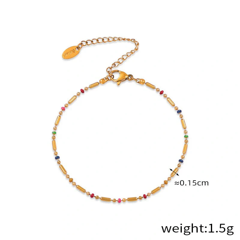 18K Gold light luxury noble geometric shape with round bead design simple style anklet necklace bracelet set