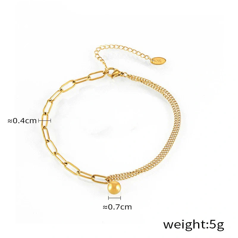 18K Gold noble and elegant small square Good Luck round ball design light luxury style anklet