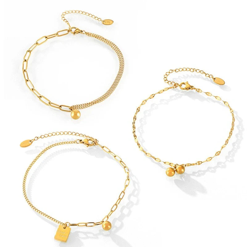 18K Gold noble and elegant small square Good Luck round ball design light luxury style anklet