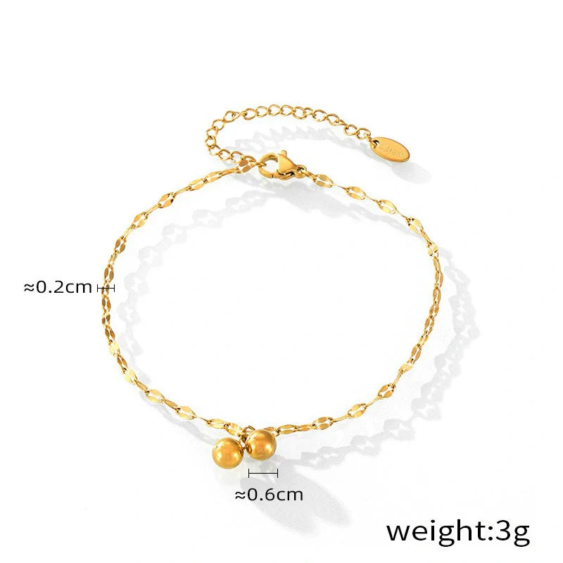 18K Gold noble and elegant small square Good Luck round ball design light luxury style anklet