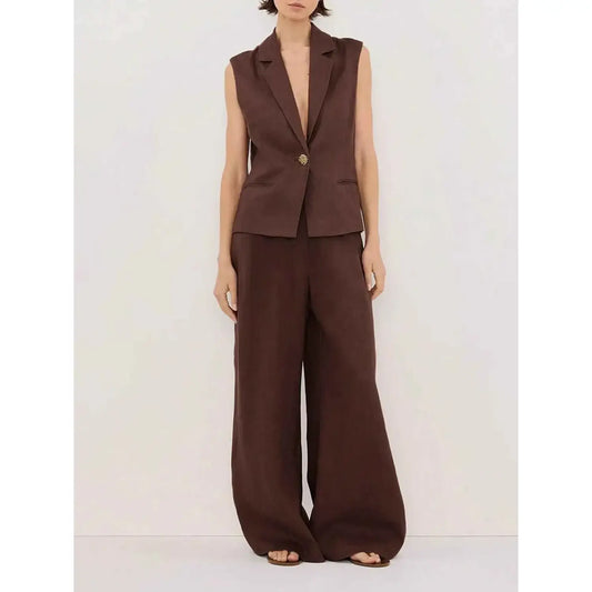 Cotton Linen Blend Two-Piece Set Dark Brown