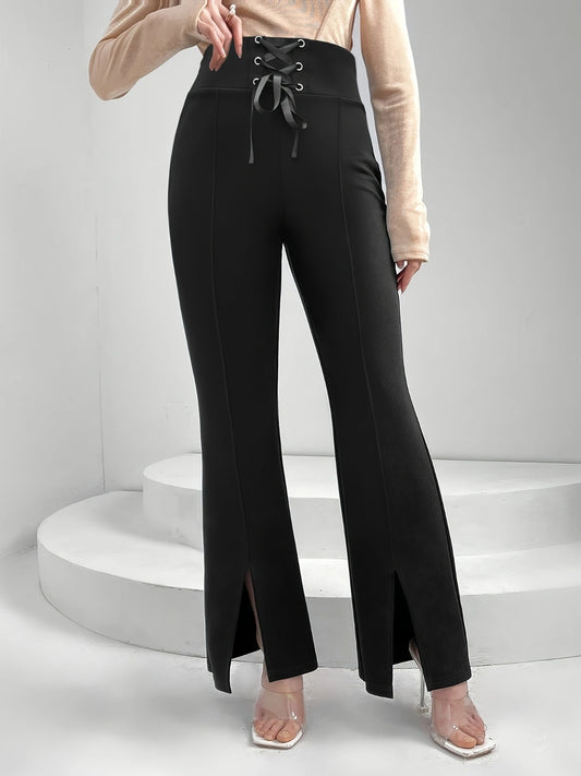 Myra Crisscross Slit Trousers Black