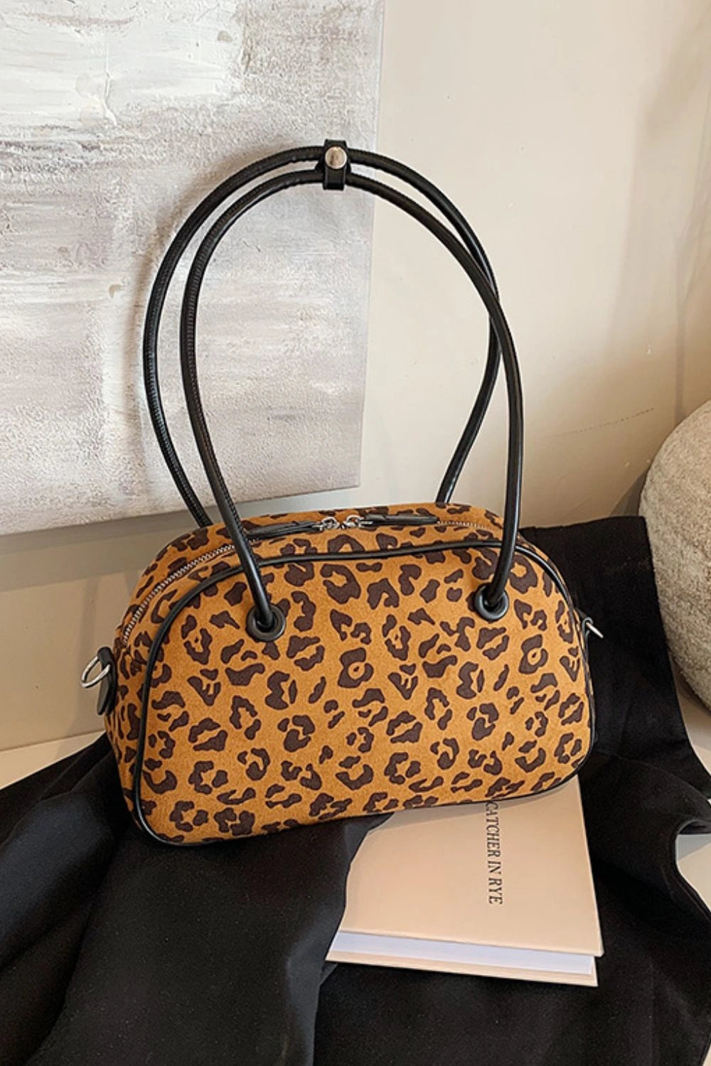 Fierce Leopard Suede Medium Shoulder Bag