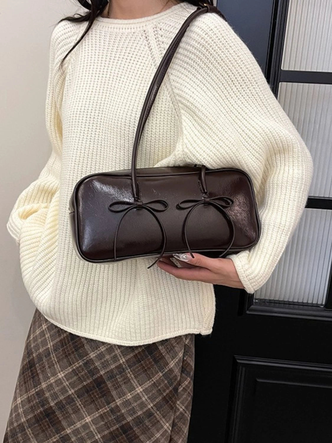Exquisite Leather Bow Shoulder Bags