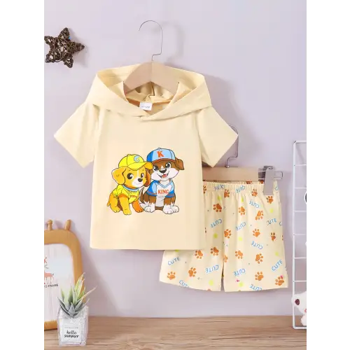 Adorable Dog Short Sleeve Hoodie Outfit for Babies and Toddlers