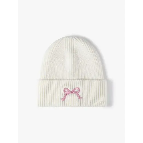 Bow Knit Hat White One Size