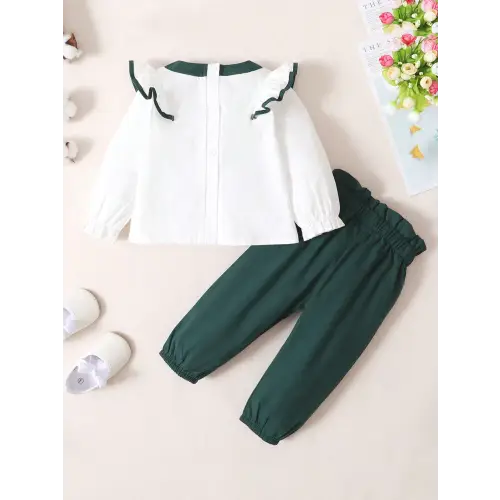 Green & White Ruffled Toddler Set