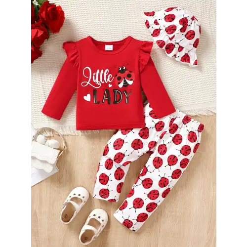 Adorable Ladybug Sun Hat and Outfit Set for Babies and Toddlers Red
