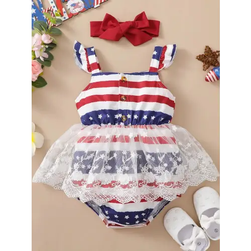 Patriotic Baby Romper Set Red Blue White
