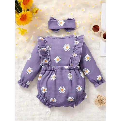 Adorable Purple Daisy Romper Set for Baby Girls