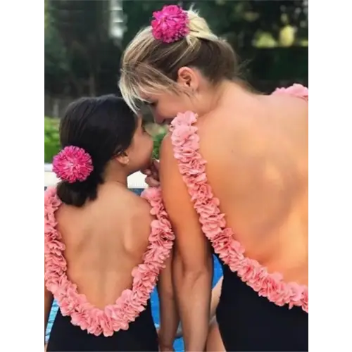 Backless Petal Strap Family Swimwear Kid-Black
