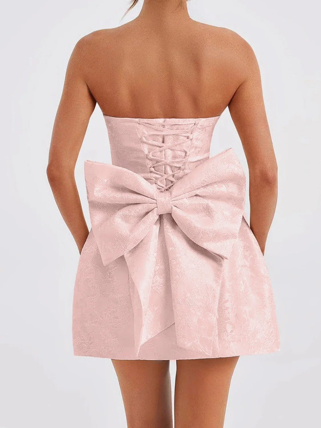 Beautiful Bow Blush Pink Lace-Up Dress