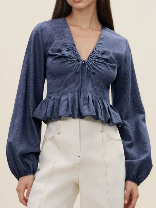 Premium Peplum Stretch Blouse Navy