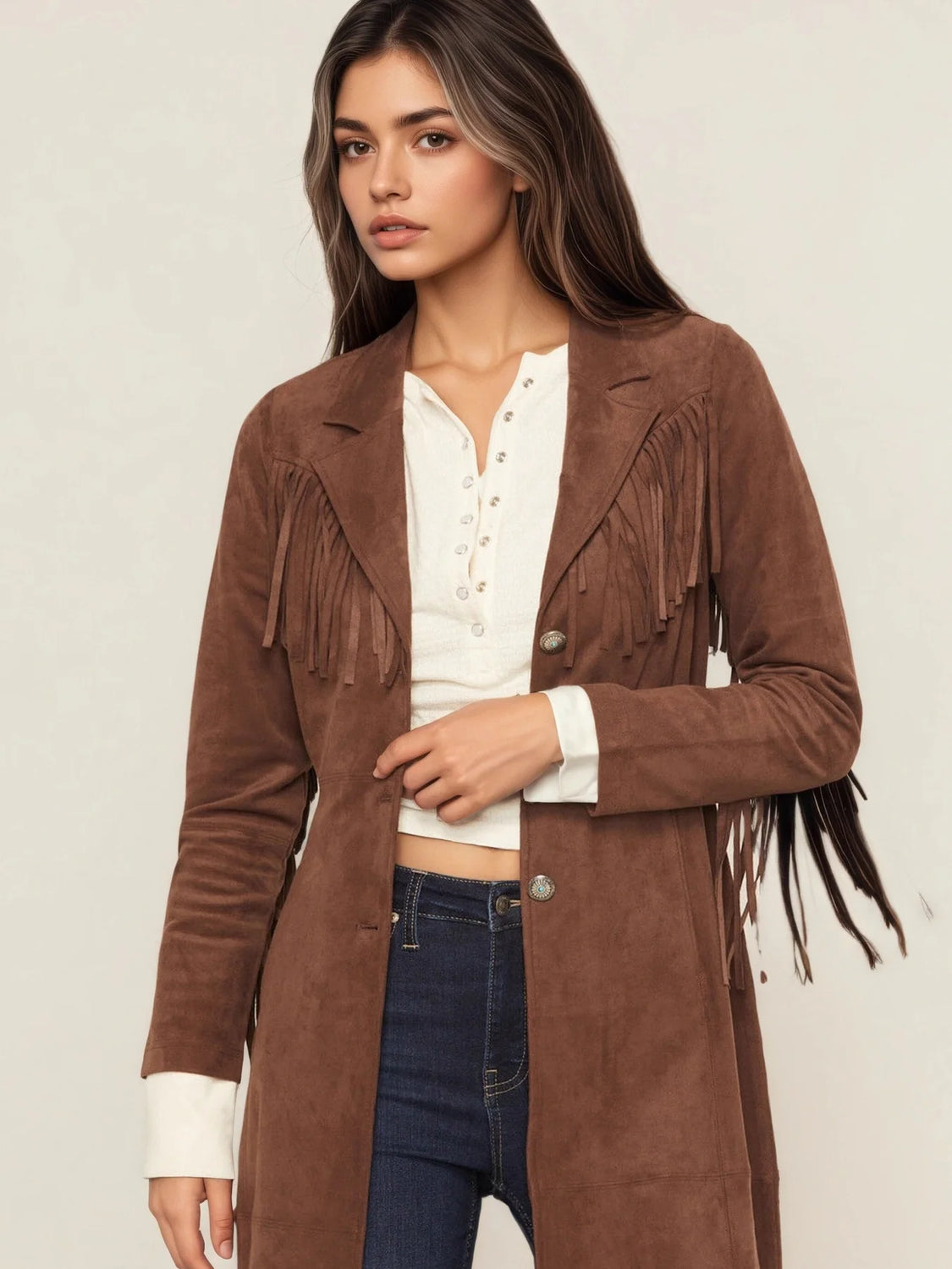 Beloved Fringe Brown Coats