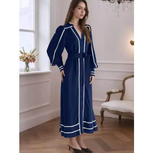 Belted Contrast Navy Dress