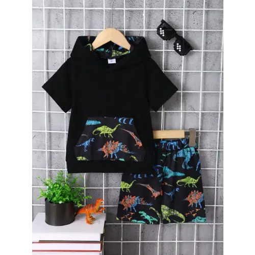 Trendy Childrens Dinosaur Two Piece Outfit Black