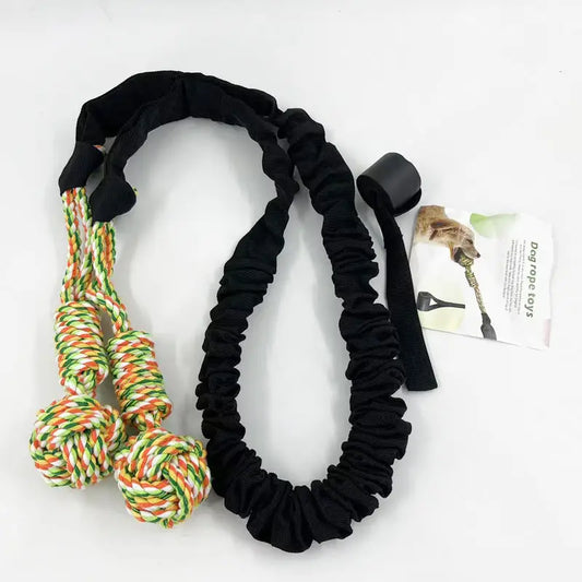 Cotton Balls Interactive Bungee Dog Tug Toy - Hanging Rope Ball for Solo Play & Exercise Black