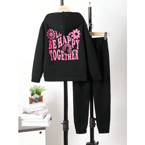 Cozy Graphic Hoodie Set for Babies and Toddlers Black