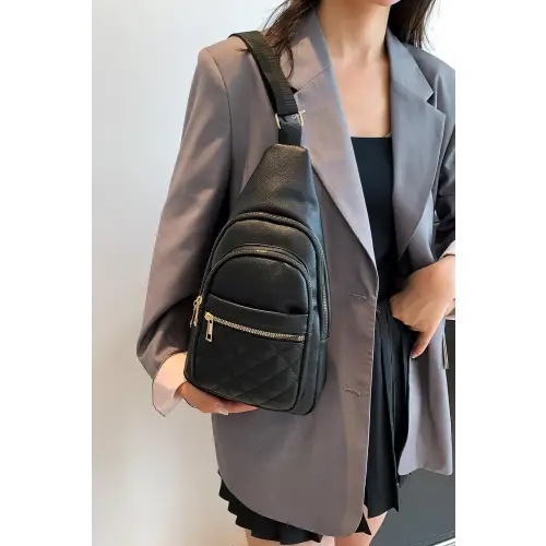 Sleek Black Leather Sling Bag