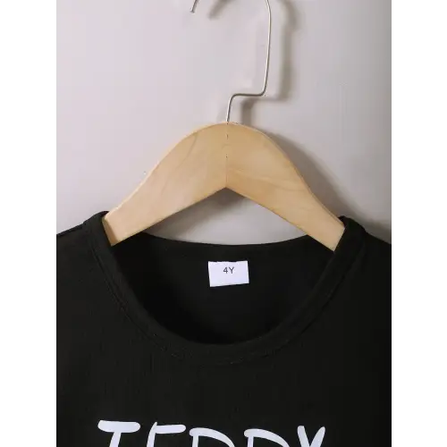 Teddy Bear Round Neck Three-Piece Baby Outfit Set