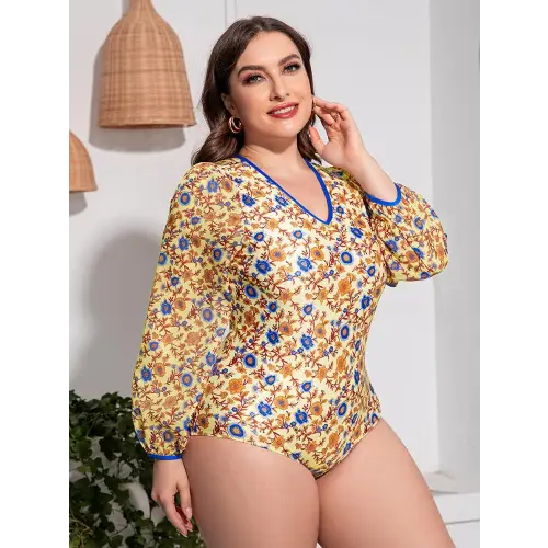 Blooming Beauty Plus Size Long Sleeve One-Piece Swimsuit
