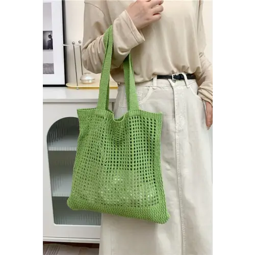Blooming Openwork Tote Tulip Green Knit Handbag