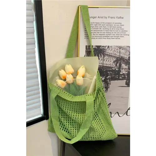 Blooming Openwork Tote Tulip Green Knit Handbag
