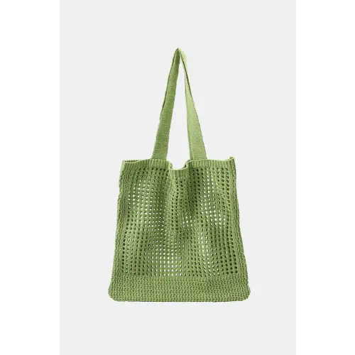 Blooming Openwork Tote Tulip Green Knit Handbag