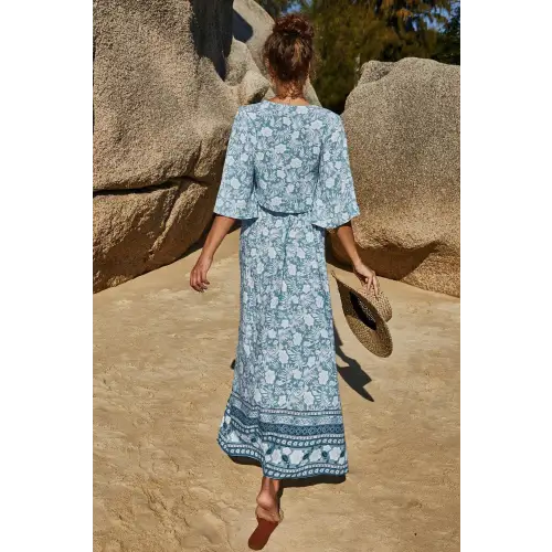 Blossom in Elegance Printed Half Sleeve Top and Slit Skirt Set
