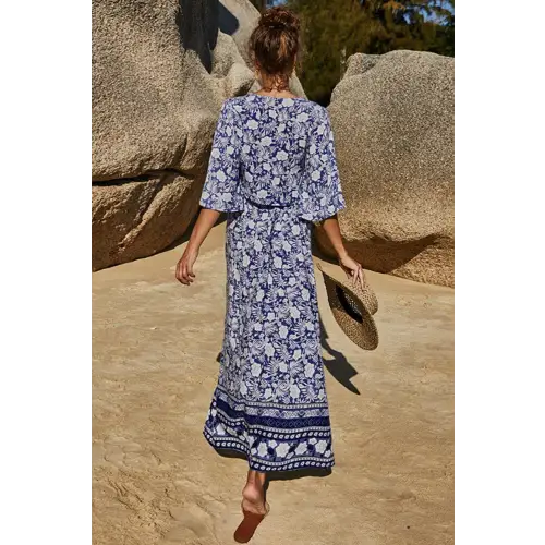 Blossom in Elegance Printed Half Sleeve Top and Slit Skirt Set