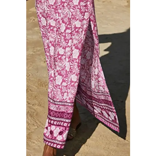 Blossom in Elegance Printed Half Sleeve Top and Slit Skirt Set