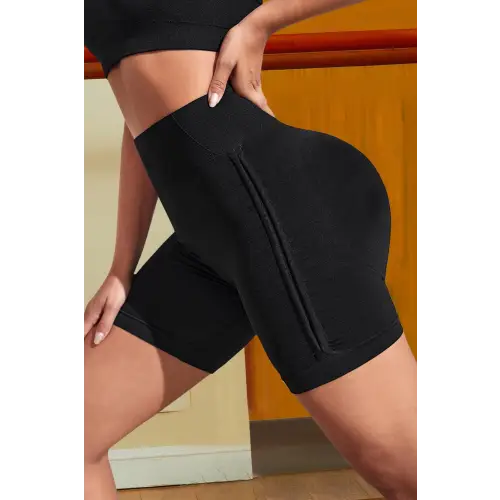 Bold Black Stretch Wide Waistband Sports Shorts