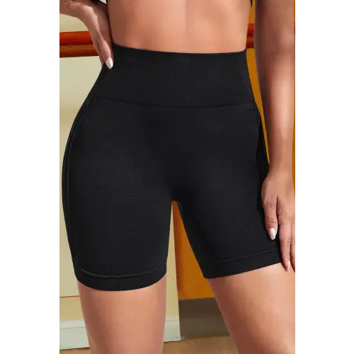Bold Black Stretch Wide Waistband Sports Shorts Black