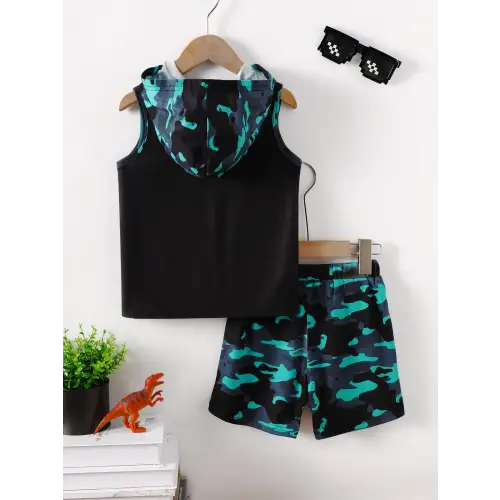 Adorable Dinosaur Sleeveless Hooded Two Piece Set