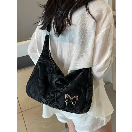Butterfly Charm Leather Adjustable Strap Shoulder Bag