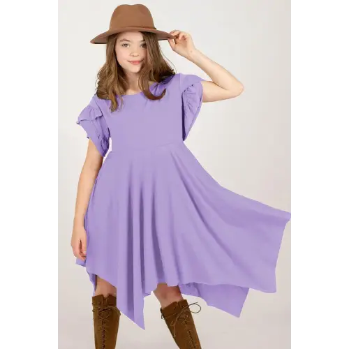Charming Girl's Petal Sleeve Dress with Ruffles and Hat
