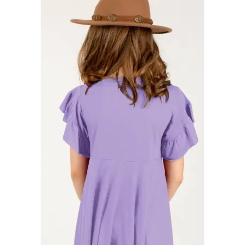 Charming Girl's Petal Sleeve Dress with Ruffles and Hat