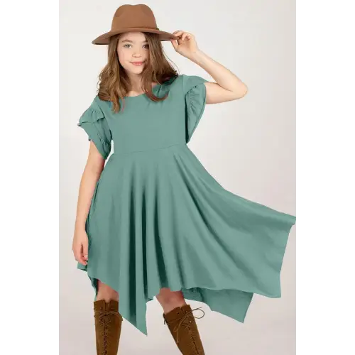 Charming Girl's Petal Sleeve Dress with Ruffles and Hat