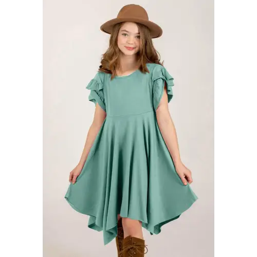 Charming Girl's Petal Sleeve Dress with Ruffles and Hat