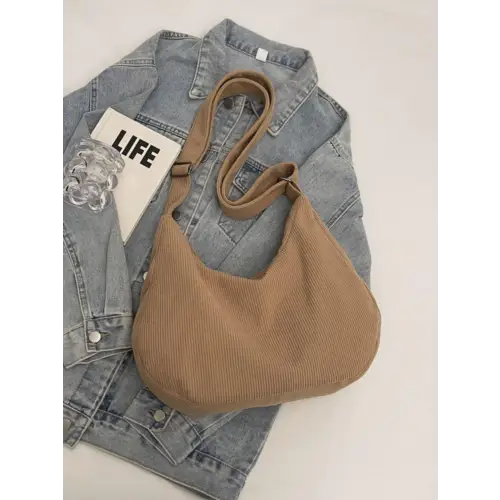 Beige Corduroy Shoulder Bag