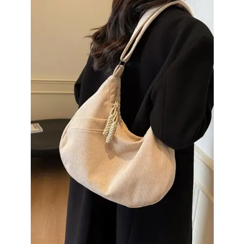 Beige Corduroy Shoulder Bag