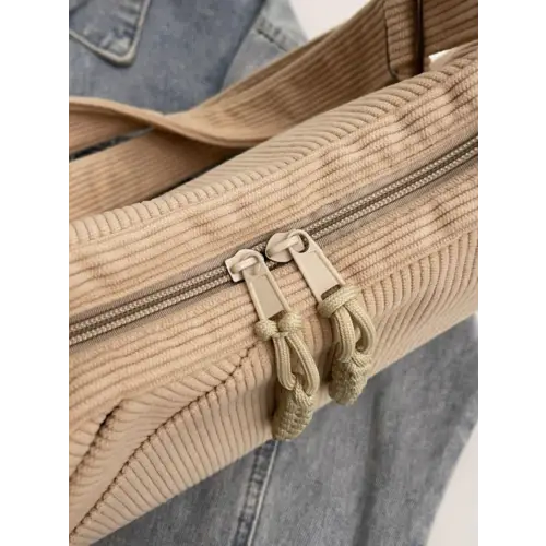 Beige Corduroy Shoulder Bag