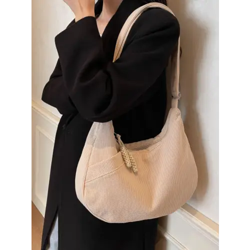 Beige Corduroy Shoulder Bag